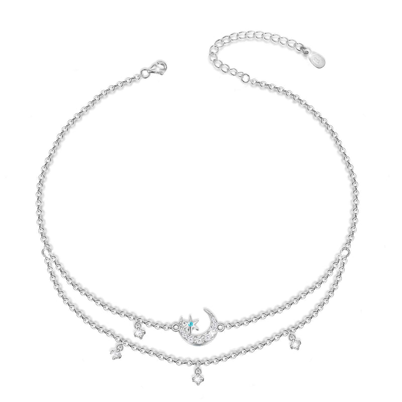 Moon and Star Sterling Silver Anklet