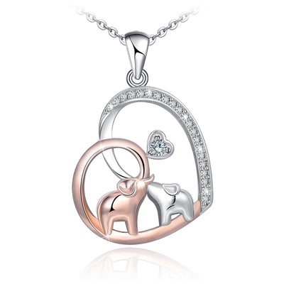 Double Elephant Love Heart Sterling Silver Necklace
