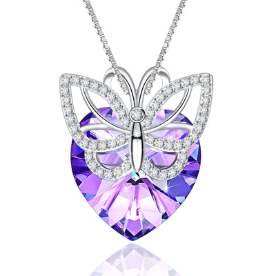 Heart Crystal Butterfly Sterling Silver Necklace