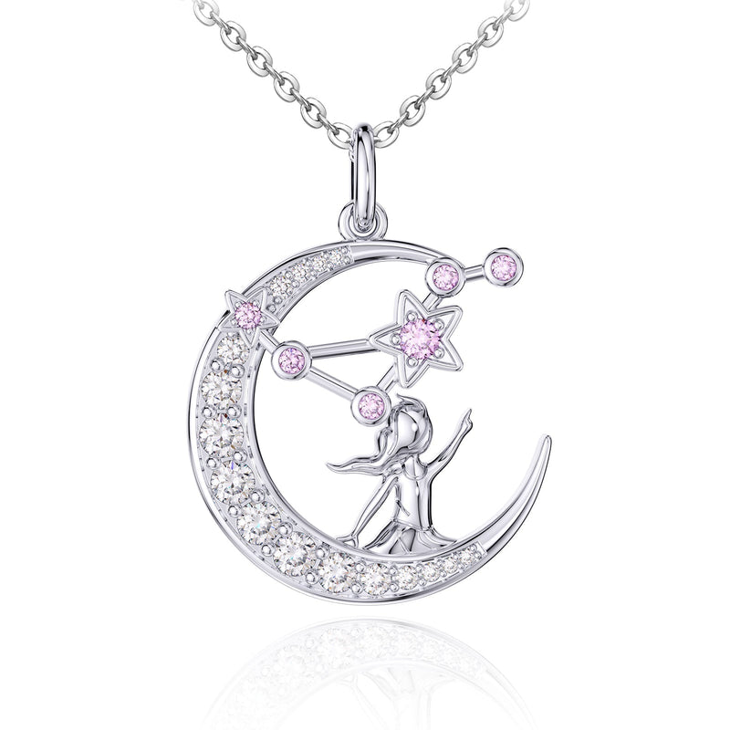 Zodiac Libra 12 Constellation Birthstone Necklace Sterling Silver