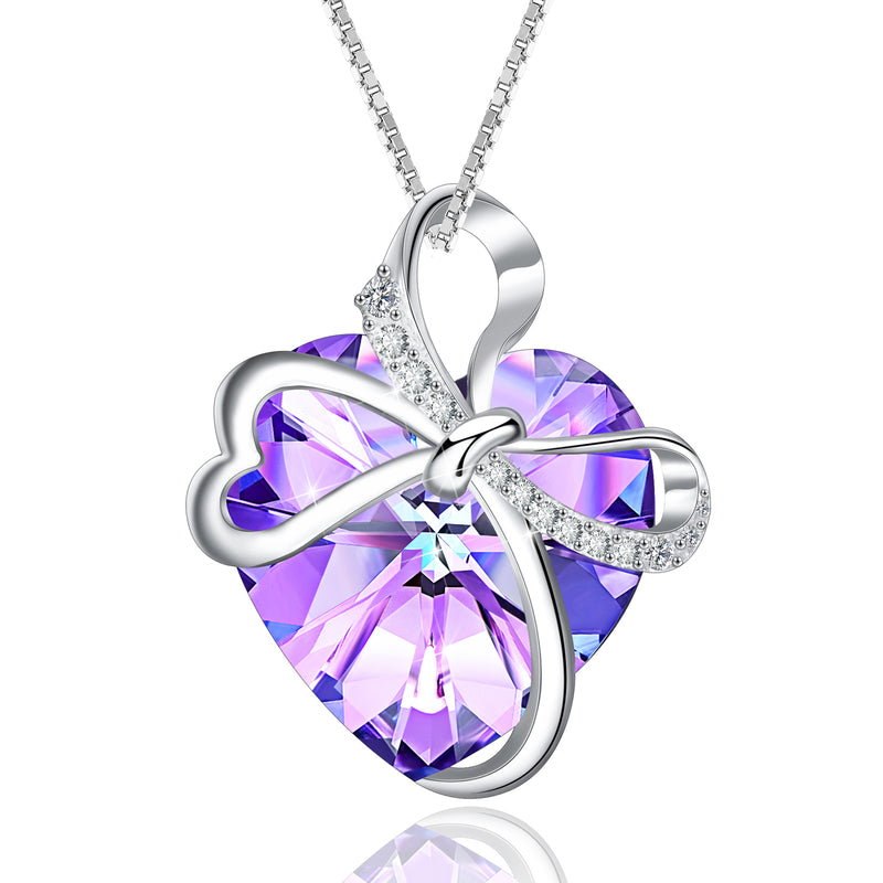 Heart Crystal Bowknot Sterling Silver Necklace