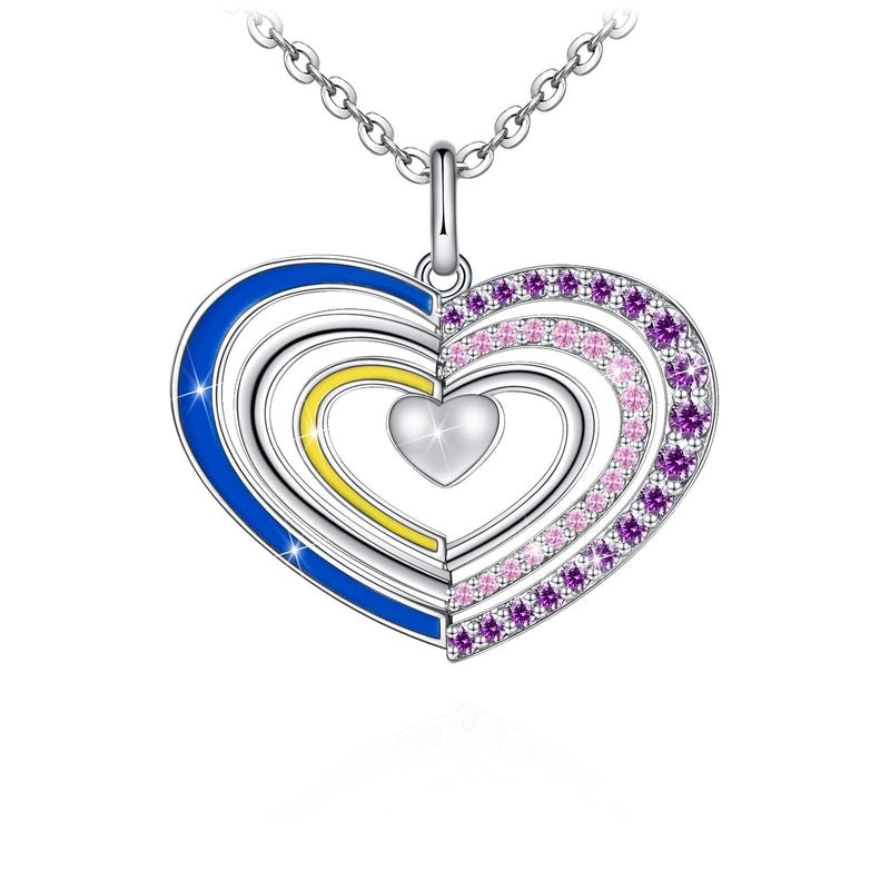 Rainbow Colorful Heart Sterling Silver Necklace