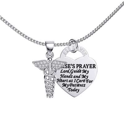 Caduceus Angel Nursing Themed Sterling Silver Necklace