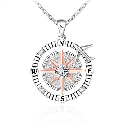 Compass Airplane Necklace Sterling Silver