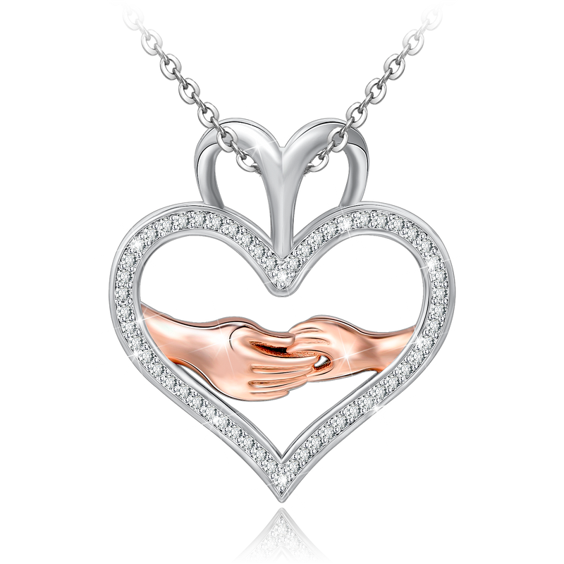 Hand In Hand Love Heart Sterling Silver Necklace