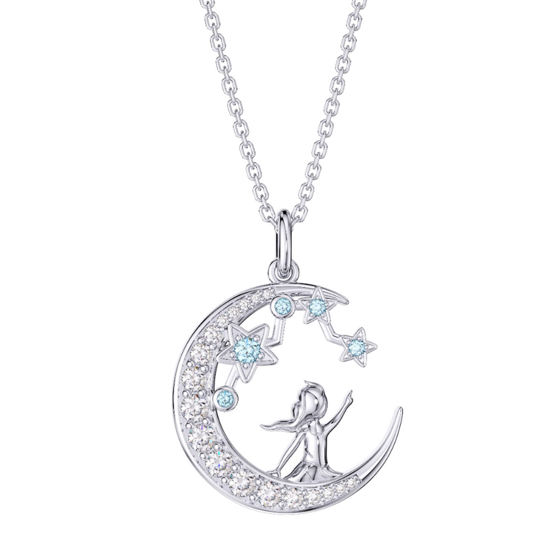 Zodiac Pisces 12 Constellation Birthstone Necklace Sterling Silver