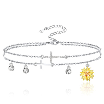 Sunflower Corss Sterling Silver Anklet