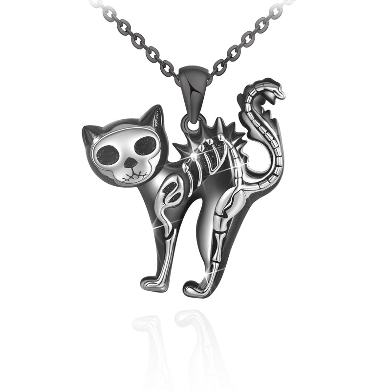 Halloween Black Tom Cat Sterling Silver Necklace