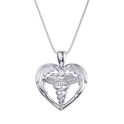 Caduceus Angel Nursing Themed Sterling Silver Necklace