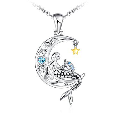 Mermaid And Turtie Sterling Silver Necklace