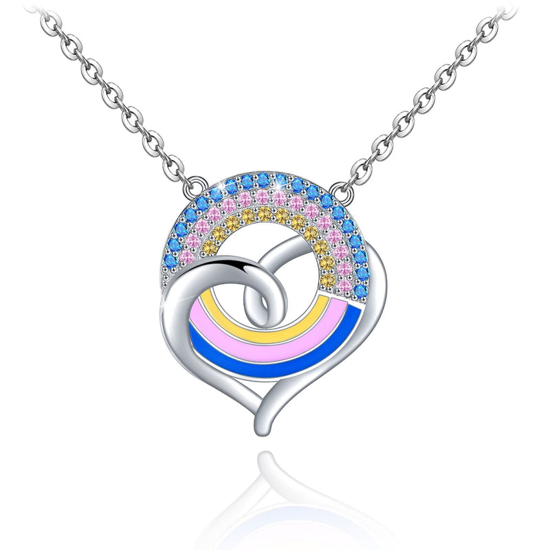 Y2K Enamel Rainbow Circle Heart Sterling Silver Necklace