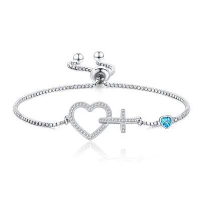 Heart Cross Sterling Silver Bracelet