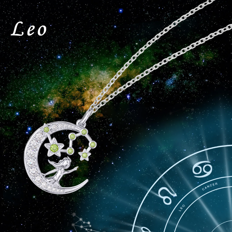 Zodiac Leo 12 Constellation Birthstone Necklace Sterling Silver