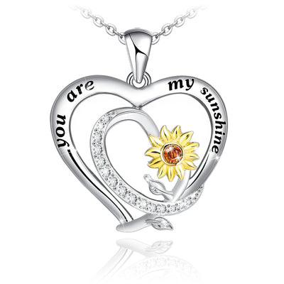 Sunflower Double Heart Sterling Silver Necklace