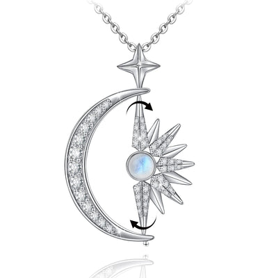 Crescent Moon and Sun Star Sterling Silver Necklace