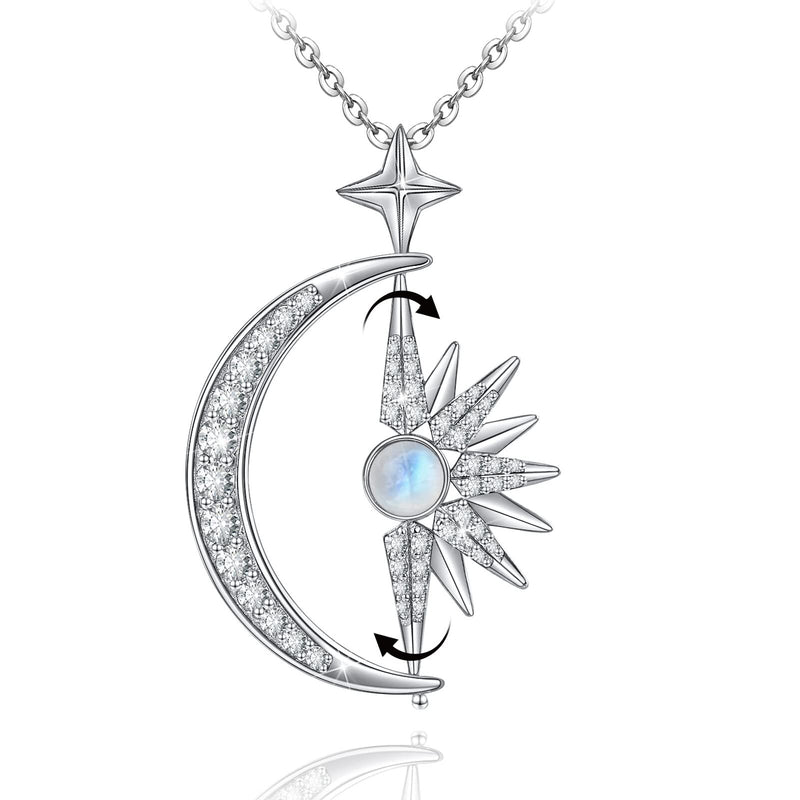 Crescent Moon and Sun Star Sterling Silver Necklace