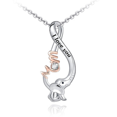 Mom Elephant Infinite Sterling Silver Necklace
