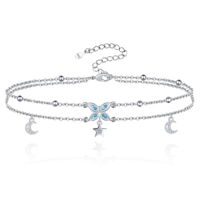 Butterfly Layered Sterling Silver Anklets Bracelets