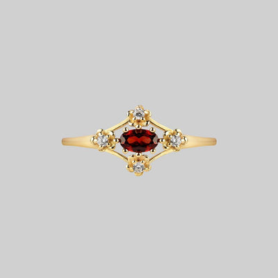 Ornate Garnet Floral Ring - Gold