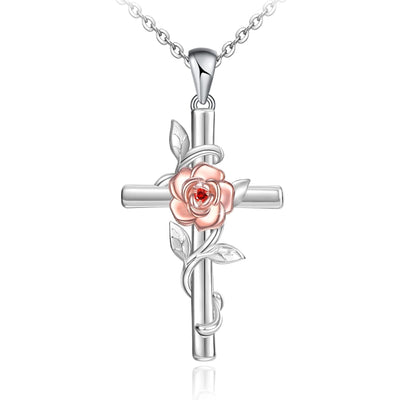 Rose Cross Sterling Silver Necklace